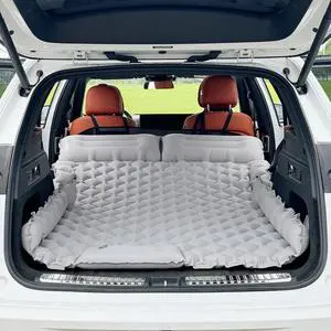 Inflatable Car Air Mattress, SUV Air Mattress for Travel Camping, Ultralight Camping Bed with Pillow and Built-in Foot Pump, Portable Sleeping Pad for SUV -Grey