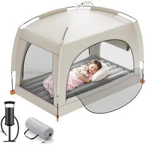 Inflatable Toddler Travel Bed with Tent  Lightweight Blow Up Kids Air Mattress with Hand Pump  Indoor & Outdoor Portable Sleeping Solution for Camping, Travel, Home, Grandmas  Ages 3+