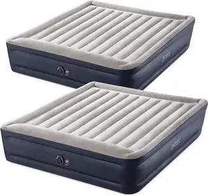 2 Pack Dura Beam Plus Deluxe Airbed, Inflatable Blow Up Portable Air Mattress with Built-in Internal Air Pump, King-Sized Bed