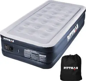 Pittman - Air Mattress Twin with Built in Pump - Black 18" Double High Twin Air Mattress with Built in Pump That Inflates & Deflates - Blow Up Mattress is Ideal for Guests or Camping