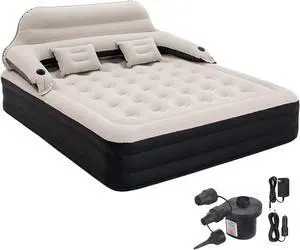 King Size Air Mattress Inflatable Bed with Pump and Headboard, Blow Up Mattress