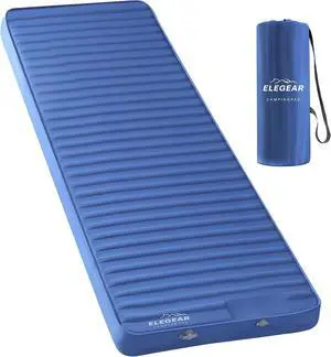 Air & Foam Camping Sleeping Pad, HexaFoam Camping Mattress Pad with Built-in Foot Pump Memory Foam Camp Pad 4-Season Camp Sleeping Mat for Travel/Car/Tent, Blue