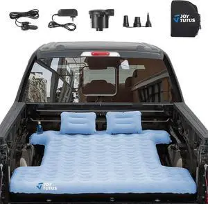 Upgraded Light Version Truck Bed Air Mattress for Camping, Thicken Inflatable Mattress for 6.4-6.7Ft Full Size Regular Bed,with Built-in Cup Holder&2 Inflatable Pillow,Grey Blue