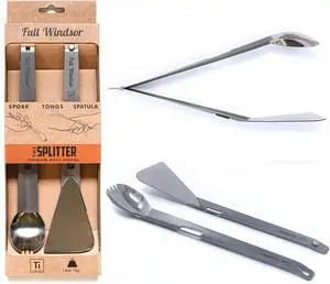 - The Splitter Titanium Multi-Utensil Set  Compact, Lightweight Silver Spork, Tongs, Spatula & Ladle  Durable Cooking Kit for Camping, BBQ, Backpacking, Travel & Outdoor Adventures
