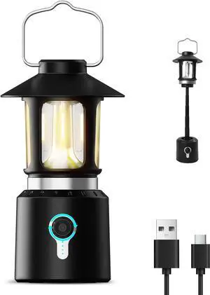 Telescopic LED Camping Lantern, 8000mAh Battery Powered Vintage Camping Lights, 3 Light Modes,Stepless Dimming Tent Lights, Portable Emergency Light for Power Outages, Outdoor Work, Hurricane, Hiking