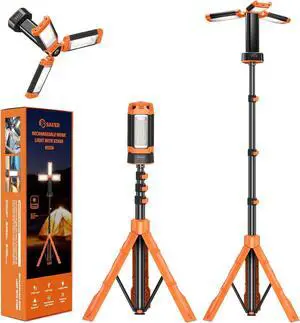 Portable Camping Light with Stand 73.2" Rechargeable Work Light 800/3200 Lumen 4000/6500K Dimmable Emergency Flashlight for Garage, Outdoor Work, Power Outages, Fishing LD10 Orange