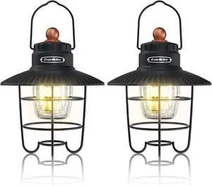 LED Camping Lantern Pack of 2, USB C Rechargeable Lantern with 3 Light Modes, Vintage Outdoor Lanterns with Power Bank Function for Power Outages, Hurricane, Emergency, Fishing