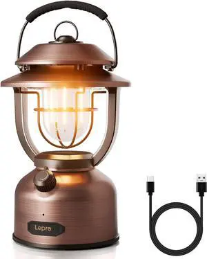 Retro Classic LED Camping Lantern, High Lumens, Daylight White 2500K and 5000K, Dimmable, USB Rechargeable, Waterproof for Camping, Vintage Decoration and Emergency (USB Charging Cable Included)