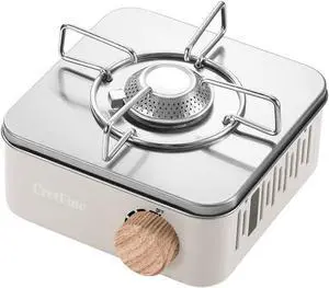 Mini Butane Camping Stove with Portable Bag, Indoor and Outdoor Cooking, for Emergency and Camp Essentials, 8205 BTU, 2hr Usage per Canister, Gas Not Included, White