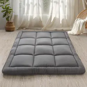 Japanese Floor Mattress Futon Mattress 3" Grey Tatami Mat Shredded Memory Foam Filled Sleeping Pad, Foldable & Portable Roll Up Lounger Camping Bed for Kids and Adult,Twin Size 39"x 80"