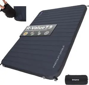 Self Inflating Sleeping Pad, R 7.1/7.9 Dual Sided Air & Foam Camping Mattress 2 Person for All Seasons, 3" Thick Full Size Double Sleeping Pad for Camp Tent Outdoor Car, PVC Free