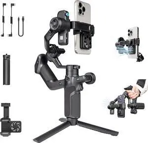 SCORP Mini 3 Gimbal Stabilizer for Smartphone, Built-in AI Tracking Module & Cooling Fan, 2KG Payload 3-Axis Phone with Integrated Grip Design, iPhone Android