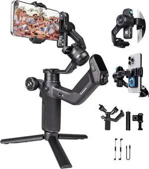 Scorp MINI 3 Gimbal Stabilizer for iPhone, 3-Axis Smartphone Gimbal Built-in AI Tracking Module,Phone Gimbal with Cooling Fan and Integrated Grip Design, Touch Screen, 2KG(4.41lb) Payload