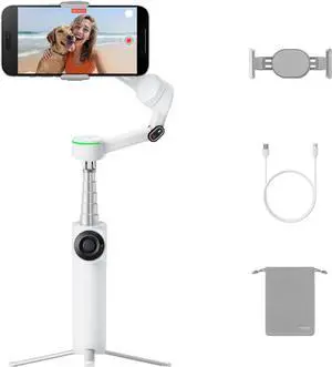 Flow 2 Pro White - Foldable AI Phone Gimbal, Track in 200+ Apps with Apple DockKit, Multi-Person Tracking, 360º Pan Tracking, Built-in Tripod/Selfie Stick, iPhone/Android Portable Stabilizer