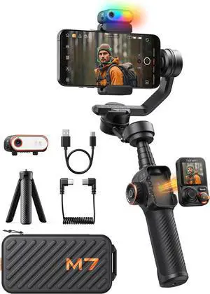 iSteady M7 Smartphone Gimbal Stabilizer, AI Tracking Sensor with Fill Light, 1.4" Full Color Detachable Touchscreen Remote Control, Built-in Extension Rod, 3-axis Phone Gimbal for iPhone Android
