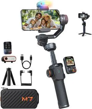 iSteady M7 Gimbal Stabilizer for iPhone, 3-Axis Smartphone Gimbal with Magnetic AI Tracker Fill Light, Detachable Touchscreen Remote Controller, Built-in Extension Rod, 500g Payload