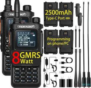8 Watt TD-H8 GMRS Handheld Radio(2nd Gen) with 4PCS Batteries, 771 Long Antenna & Earpiece - Bluetooth Programming, Repeater Capable, Dual Band Long Range Two Way Radios - 2Pack Full Kit