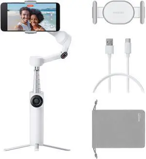 Flow 2 White - Foldable AI Phone Gimbal, AI Tracking, Multi-Person Tracking, Built-in Tripod/Selfie Stick, Remote Control, iPhone/Android Portable Stabilizer