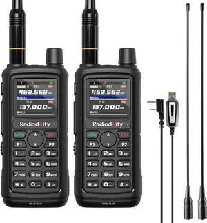 GM-30 Plus GMRS Handheld Radio, GMRS Repeater Capable, Long Range NOAA/UHF/VHF/Airband Scanner & Receiver with 1000 Channels, GPS Tracking, Programming Cable, 15.5 ANT, 2 Pack