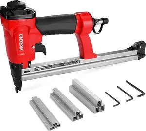 Pneumatic 20 Gauge Staple Gun, Oil-Free T50 Upholstery Stapler with 1260pcs 1/4" to 5/8" Staples, Extended Magazine, 200-count Staple Capacity, for Carpentry, Woodworking and DIY Projects
