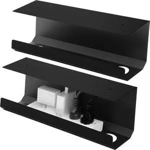 SleekTray Under Desk Cable Management Tray No Drill Wire Organizer for Standing Desk Large Sturdy Black Steel Rack, Raceway for Cords/Power Strip/Power Bricks | 2-Pack