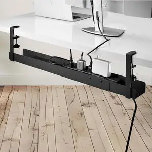 .com Under Desk Cable Management Tray, Length Adjustable, Clamp-On Installation, No Drilling Required, Black