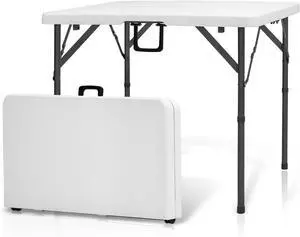 3 Foot Portable Plastic Square Folding Card Table 3FT 34" Half Foldable Heavy Duty Top w/Carry Handle - Indoor Outdoor Camping Picnic Party Wedding Dining Office Event Meeting White