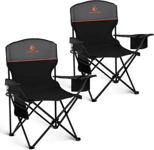 Camping Chair 2 Pack Portable Chair with 3-Can Cooler Folding Chair with Side Pocket and Cup Holder, Collapsible for Camping, Tailgates, Beach, Fishing and Sports,2PC