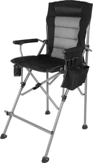 Extra Tall Folding Chairs for Adults 330lbs, Portable Bar Height Foldable Director Chairs for Camping Outside, Comfortable with Makeup Pocket, High Back and Footrest, Black