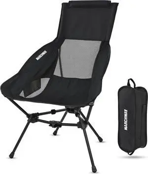 Lightweight Folding High Back Camping Chair with Head Support, Stable Portable Compact for Outdoor Camp, Travel, Beach, Picnic, Festival, Hiking, Backpacking (Highback Black)