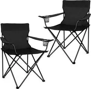 Portable Camping Chair, Outdoor Lawn Folding Chairs for Adults, Heavy Duty Large Foldable Chairs for Beach, Fishing, Tailgating Outdoor Sport, 2 Cup Holders & Carry Bag