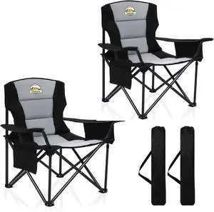 Oversized Camping Chairs 2 Pack - 450lbs Support Heavy Duty Folding Camp Chair Wide Portable Outside Collapsible Chairs with Carry Bag,Cooler,Cup Holder for Outdoor,Lawn,Sports,Baseball,Soccer-Black
