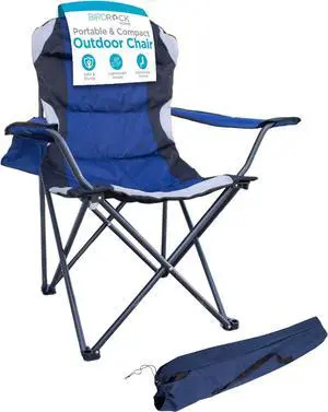 Padded Camping Folding Chair - Comfortable Outdoor Sports Chairs w/Cup Holder, Portable Carry Bag - for Beach, Park, Soccer, Baseball, Softball, Picnic, Adults - Navy Blue 1 - Pack