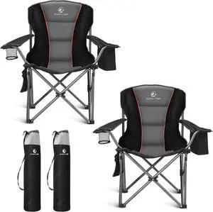 Oversized Folding Camping Chair, Heavy Duty Portable Lawn Chairs with Cooler Bag, Side Pocket & Cup Holder, Folding Chairs for Outside Support 450 LBS