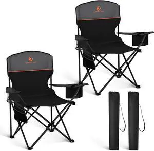 2 Pack Portable Camping Chair for Adults, Folding Outdoor Camp Chair Lightweight Lawn Chairs Folding Collapsible Chair for Camping, Tailgates, Beach, Black, Support 250 lbs