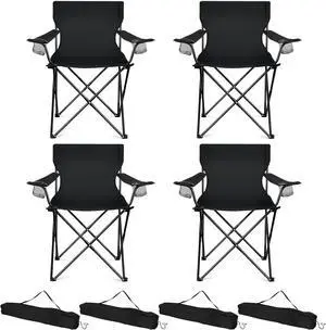 Camping Chairs 4 Pack, Oversized Folding Chair with Cup Holders for Adults, Portable Chair & Carry Bag for Outdoor Backyard, Beach, Lawn, Patio, Picnic, Fishing, Oxford Fabric & Heavy Duty