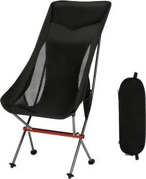 Camping Chairs, All Aluminum Frame Portable Folding Camp Chair for Adults, Heavy Duty High Back Collapsible with Built-in Pillow, Side Pocket, Carry Bag for Backpacking, Hiking, Beach