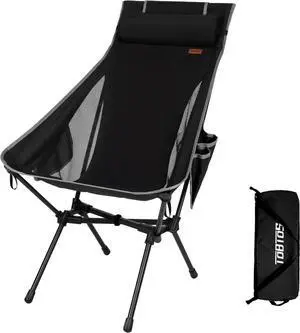 Portable High Back Camping Chair, Support Heavy Duty 440 lbs, Compact Folding Chair with Detachable Pillow for Camp, Hiking, Backpacking (Black)
