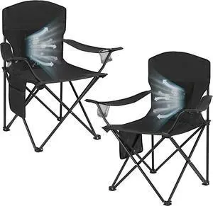 2 Pack Camping Chairs with Fan, Lightweight Camp Chair 300LBS Portable Foldable Chairs for Adults & Teens, Compact with Carry Bag for Camping, Beach, Picnics, Outdoor