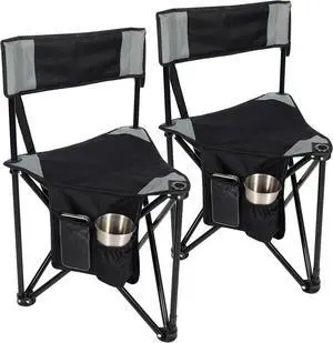 2 Pack Tripod Camping Chairs Folding Lightweight, Portable 3 Legged Tripod Stool Seat with Backrest, Small Golf Chair Compact for Adults Fishing Hunting, Black