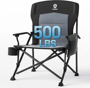Oversized Folding Camping Chair for Adults, Heavy Duty Lawn Chair with Side Pockets, Portable Collapsible Quad Chair for Outside, Support Up to 500lbs