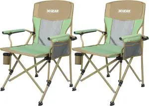 Camping Chair for Adults 350 LBS Support Camp Chair 2PCS with Breathable Mesh Back Fabric with Arm Rest Cup Holder and Portable Carrying Bag
