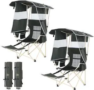 Chair with Canopy, Umbrella Chairs, Chair with Shades, Sports Chairs, w/Removable Footrest, Cooler Bag, Cup Holder for Camping, Fishing, Sports, Beach (2-P Green)