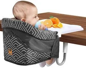 Hook On High Chair with Tray,Portable Baby High Chair That Attaches to Table,Clip On Fast Table Seat for Babies and Toddlers.Baby Feeding Seat for Dining Tables and Counter(Stripe-Black)