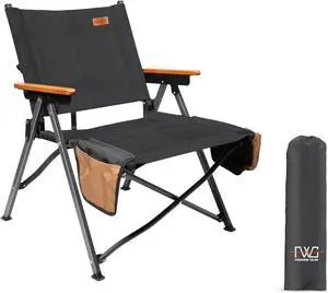 Folding Camping Chair, Lightweight Portable Chair Wood Armrest with Side Pockets, Cup Holder for Camping, Picnic, Concert, Beach, Fishing, Outdoor