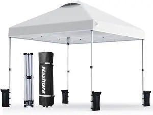 10' x 10' Pop Up Canopy Tent with Sand Weight Bag, Freestanding Sun Shelter for Picnic and Camping, One Person Setup and Height Adjustable (White)