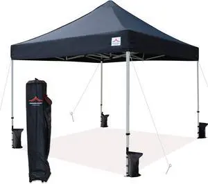 10'x10' Pop Up Canopy Tent Commercial Instant Shelter with Heavy Duty Roller Bag, 4 Canopy Sand Bags, 10x10 FT Black