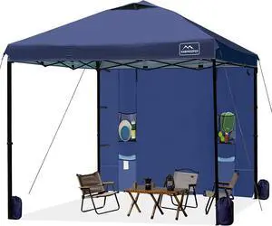 10x10 Pop Up Canopy Tent with Sidewall - Easy Setup Sun Shelter, Outdoor Shade with Vented Roof for Backyard | UV & Rain Portable Instant Camping Beach Canopy Tents (Navy Blue)