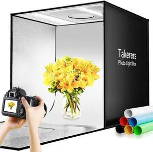 Photo Light Box Photography,  Bi-Color Dimmable 24 x 24 inch Background Studio Shooting Tent Kit, 6 Color Backdrops, Foldable Picture Lightbox, 3000-5600K Lighting Booth