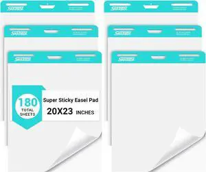 Sticky Easel Pad,20 in x 23 in,Flip Chart Paper,Sticky Chart Paper for Teachers,Self-Stick Easel Paper,Super Sticky & Bleed-Resistant, 30 Sheets/Pad, 6 Pads